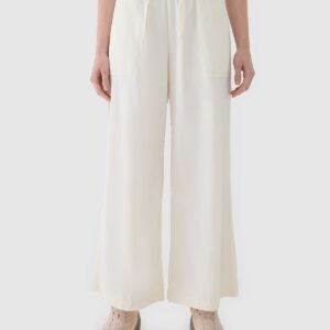 4F Spodnie casual z szerokimi nogawkami damskie - białe