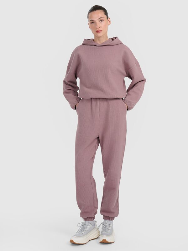 4F Bluza dresowa z waflowej dzianiny damska - brązowa