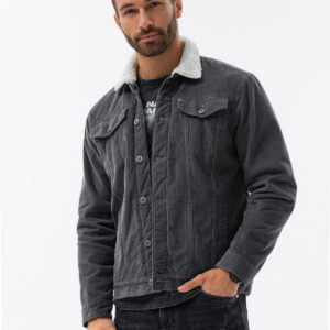 Kurtka męska sztruksowa typu sherpa – grafitowa V7