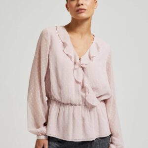 078aa159124e5388f757758c682c99ec5ef49469 Koszula z falbaną i bufiastymi rękawami różowa