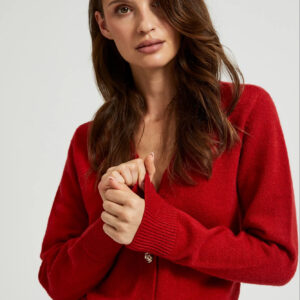 Kardigan z guzikami w kształcie róży czerwony