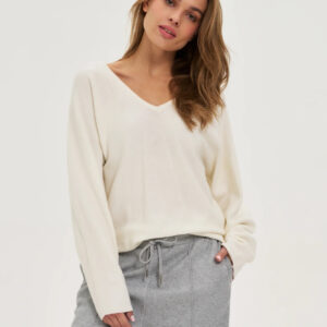 09111f67233afdd1400ef565b5cf5df713a0f698 Sweter z dekoltem w serek ecru