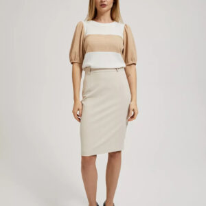 Ołówkowa gładka spódnica do kolan beżowa