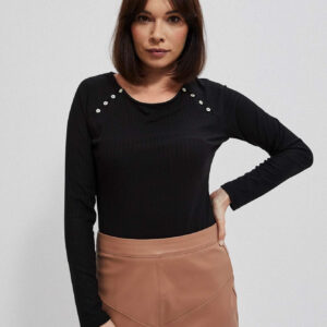Bluzka z prążkowanej dzianiny z ozdobnymi guzikami czarna