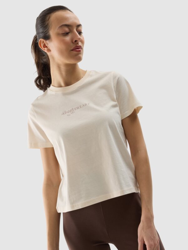 4F T-shirt regular z nadrukiem damski - beżowy