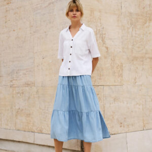 0a079b601df1181ddd5ad4b8537adc7318085713 Spódnica midi z materiału lyocell błękitna