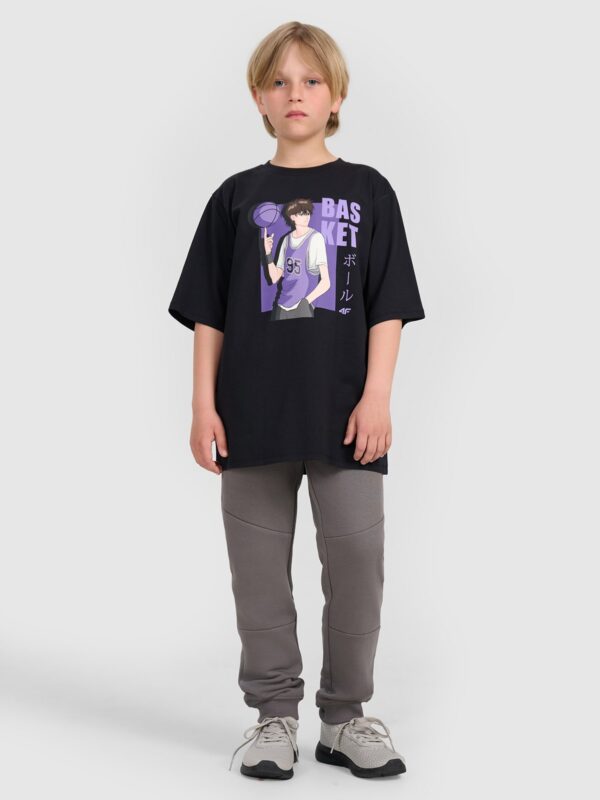 0a15f46074d9ff2bacab2157a014197210e6940f 4F T-shirt oversize z nadrukiem chłopięcy - czarny 128 (7-8 lat)
