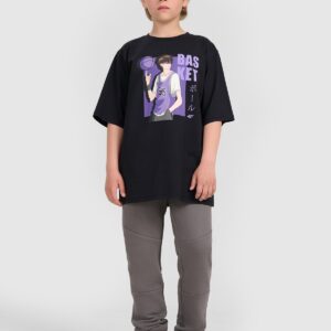 0a15f46074d9ff2bacab2157a014197210e6940f 4F T-shirt oversize z nadrukiem chłopięcy - czarny 128 (7-8 lat)