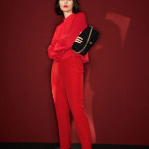 Spodnie w kant z prostymi nogawkami czerwone