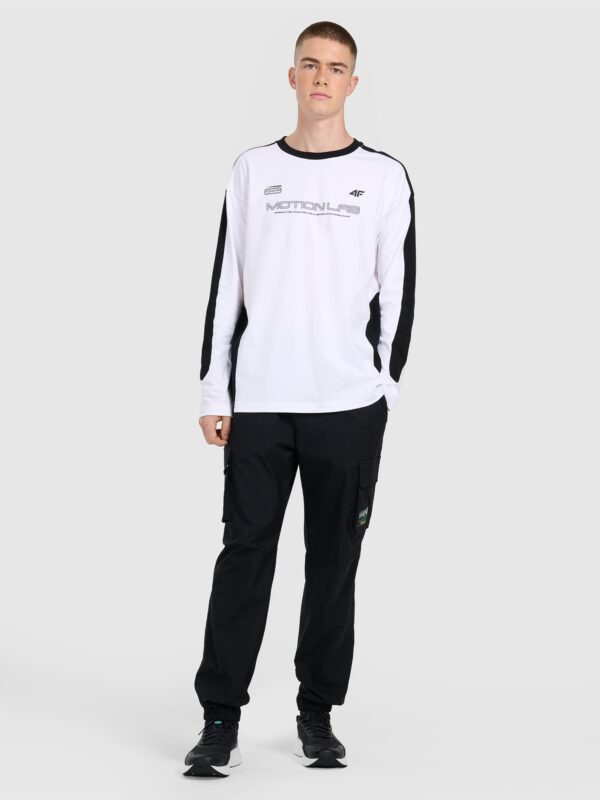 4F Longsleeve oversize z nadrukiem męski - biały