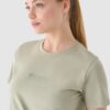 4F T-shirt regular z nadrukiem damski - oliwkowy/khaki