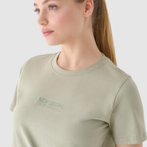 4F T-shirt regular z nadrukiem damski - oliwkowy/khaki