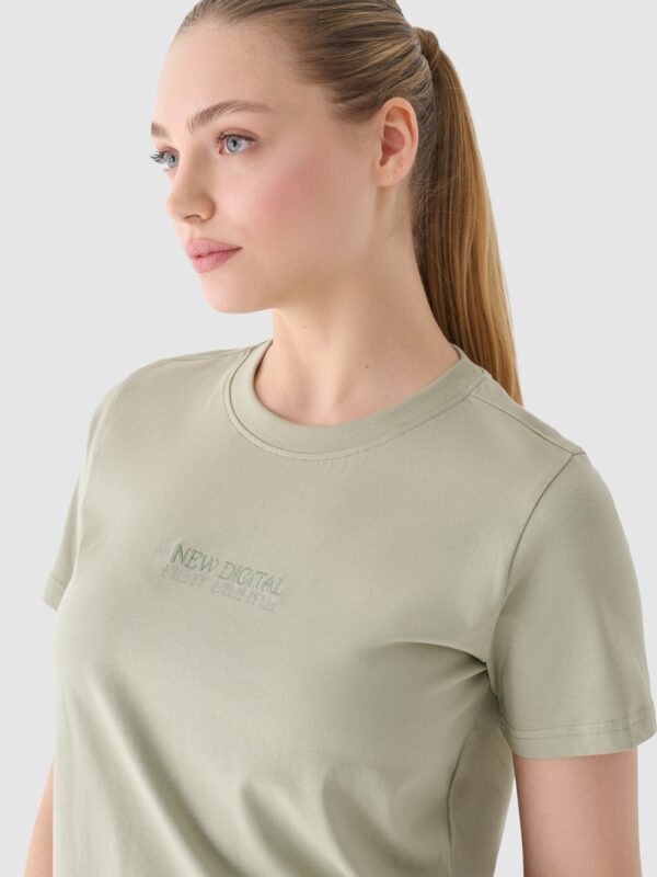 4F T-shirt regular z nadrukiem damski - oliwkowy/khaki