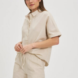 0afcd8f29ea87fccddcafa62c6a12527c5022ae7 Koszula z bawełny i lnu beżowa