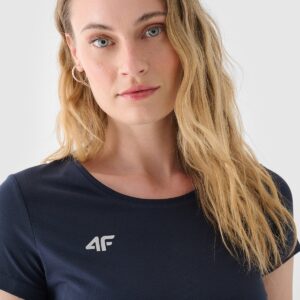 4F T-shirt slim gładki damski - granatowy