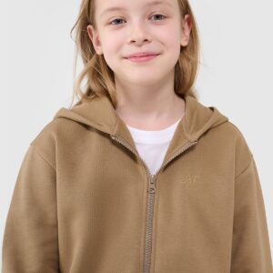 4F Bluza dresowa rozpinana z kapturem dziewczęca - beżowa 158 (12-13 lat)