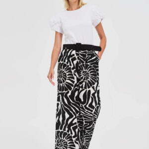 Wiskozowe spodnie z paskiem czarne