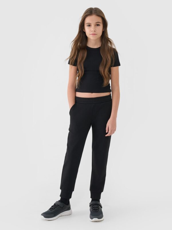 0bd33439d27ff07f9eb845bb31b8bc17a08f5b44 4F T-shirt slim crop top gładki dziewczęcy - czarny 146 (10-11 lat)