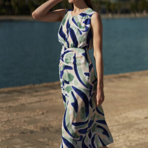 Wzorzysta sukienka midi miętowa