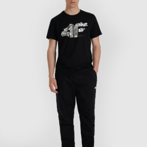4F T-shirt regular z nadrukiem męski - czarny