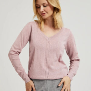 Sweter z dekoltem w serek różowy