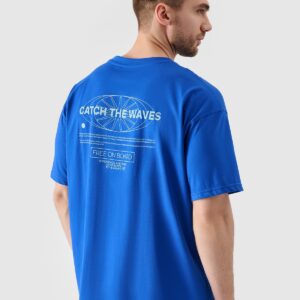 4F T-shirt oversize z nadrukiem męski - niebieski