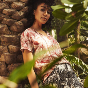 Bluzka koszulowa z roślinnym printe