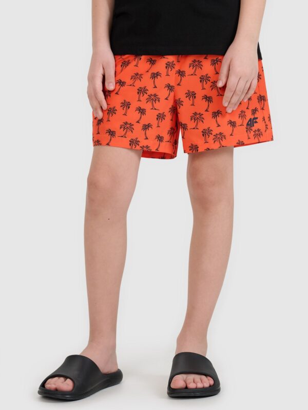 103f830759f07818bdaa1e3a825ebcac36dcdc5b 4F Spodenki plażowe boardshorty chłopięce - pomarańczowe 146/152 (10-12 lat)