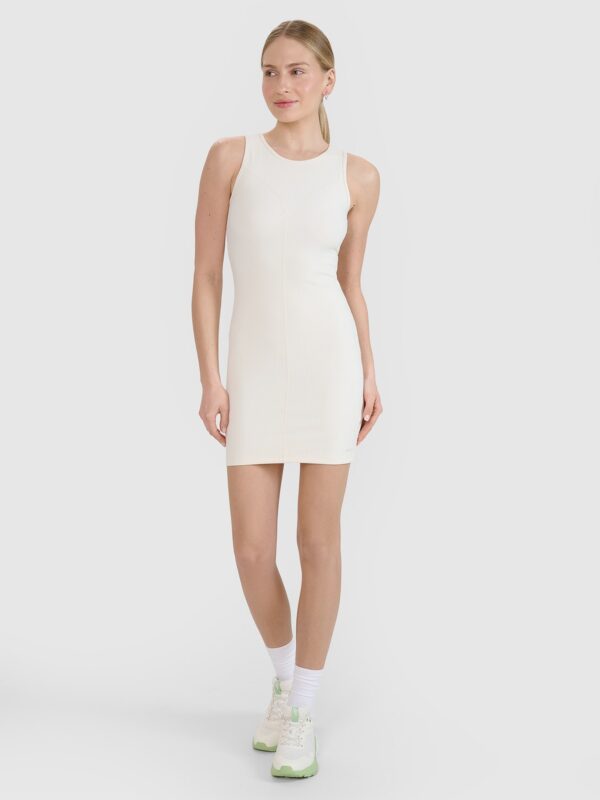 4F Sukienka mini z prążkowanej dzianiny damska - biała