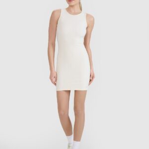 4F Sukienka mini z prążkowanej dzianiny damska - biała