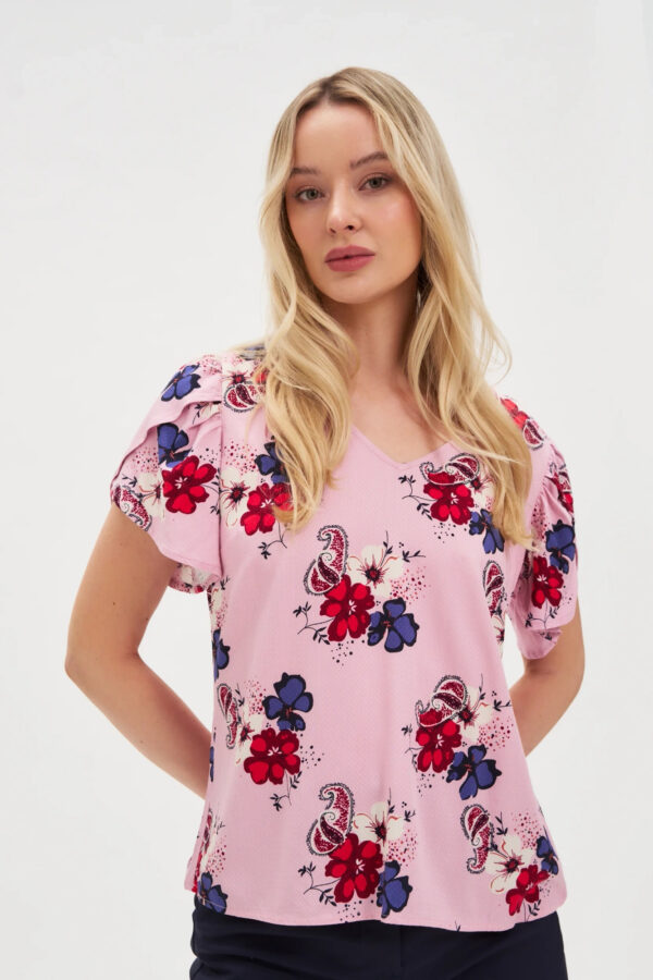 Wiskozowa koszula w kwiaty różowa