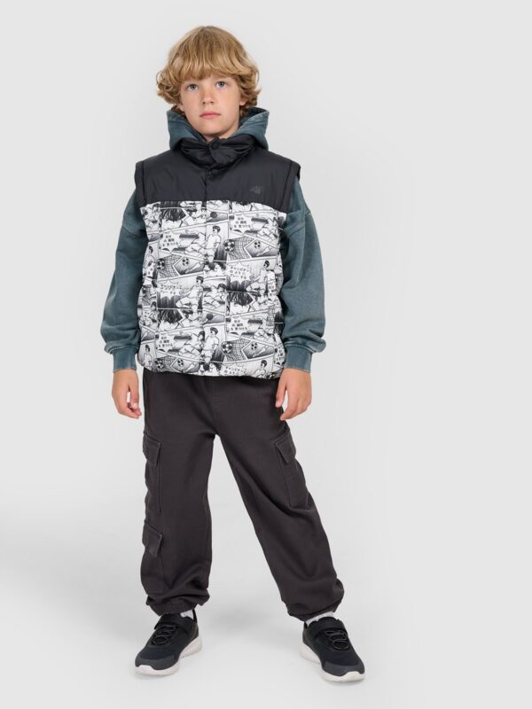 4F Bezrękawnik puchowy z wypełnieniem syntetycznym chłopięcy - czarno-biały 152 (11-12 lat)