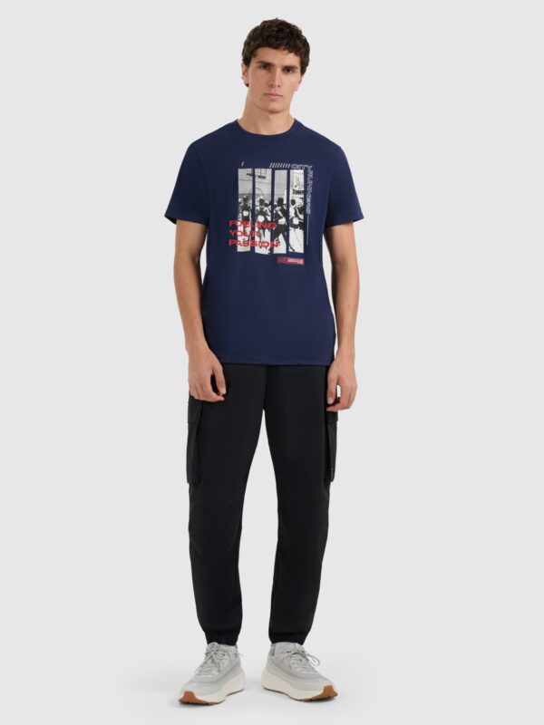 4F T-shirt regular z nadrukiem męski - granatowy