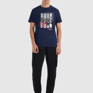 10edfe3dbd34569459a0fbb17f212b546d60646d 4F T-shirt regular z nadrukiem męski - granatowy