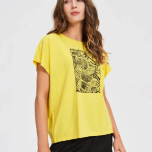 Bawełniana bluzka z nadrukiem żółta