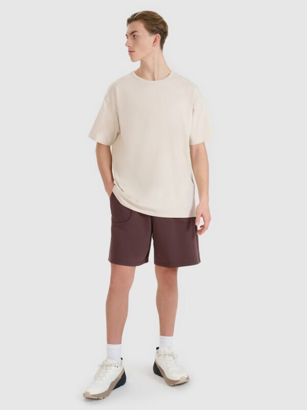 4F T-shirt oversize gładki uniseks - beżowy