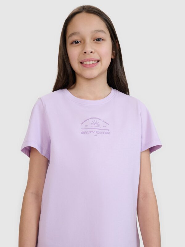 4F T-shirt regular z nadrukiem dziewczęcy - fioletowy 128 (7-8 lat)