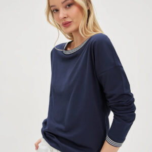 Bawełniana bluzka z długimi rękawami granatowa