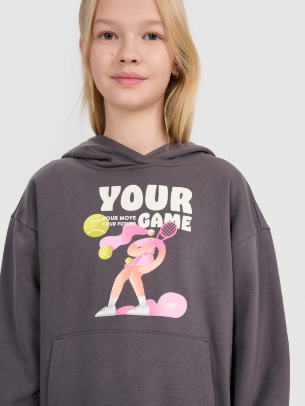 4F Bluza dresowa nierozpinana z kapturem dziewczęca - szara 152 (11-12 lat)