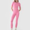 4F Crop top slim gładki damski - różowy