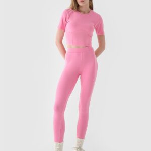 4F Crop top slim gładki damski - różowy