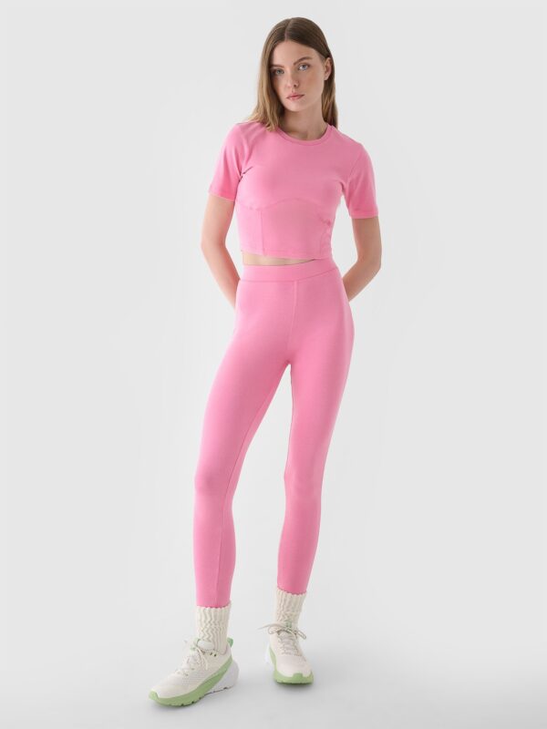 4F Crop top slim gładki damski - różowy
