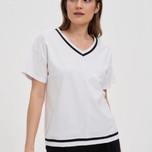 Bawełniana bluzka z dekoltem w serek biała