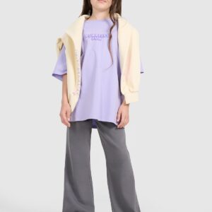 4F T-shirt oversize z nadrukiem dziewczęcy - fioletowy 122 (6-7 lat)