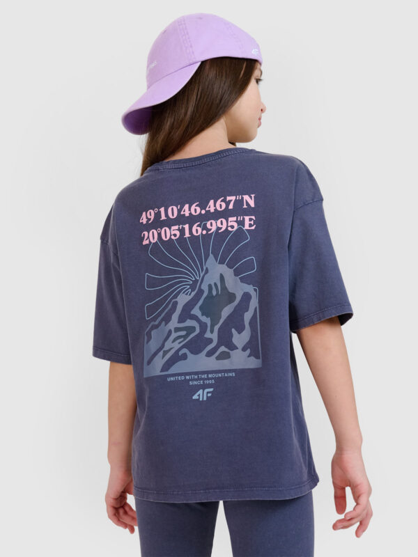 4F T-shirt oversize z nadrukiem dziewczęcy - szary 122 (6-7 lat)