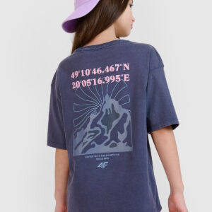 4F T-shirt oversize z nadrukiem dziewczęcy - szary 122 (6-7 lat)