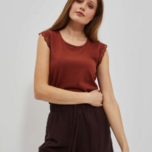 Top z koronką na rękawie brązowy