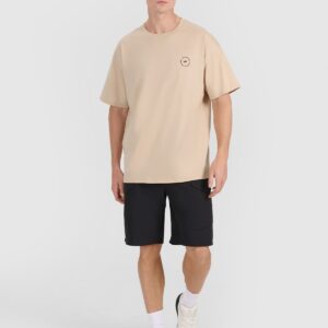 4F T-shirt oversize z nadrukiem męski - beżowy