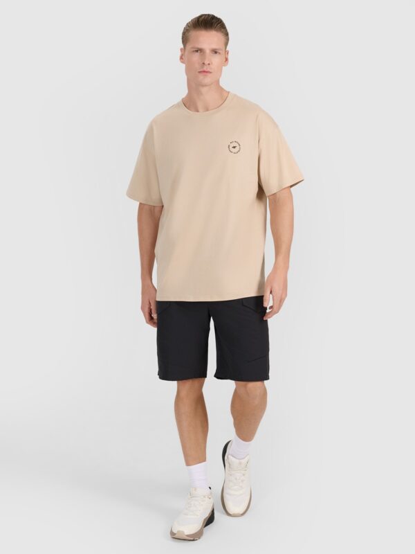 4F T-shirt oversize z nadrukiem męski - beżowy