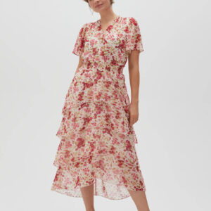 Wiskozowa sukienka w kwiaty różowa